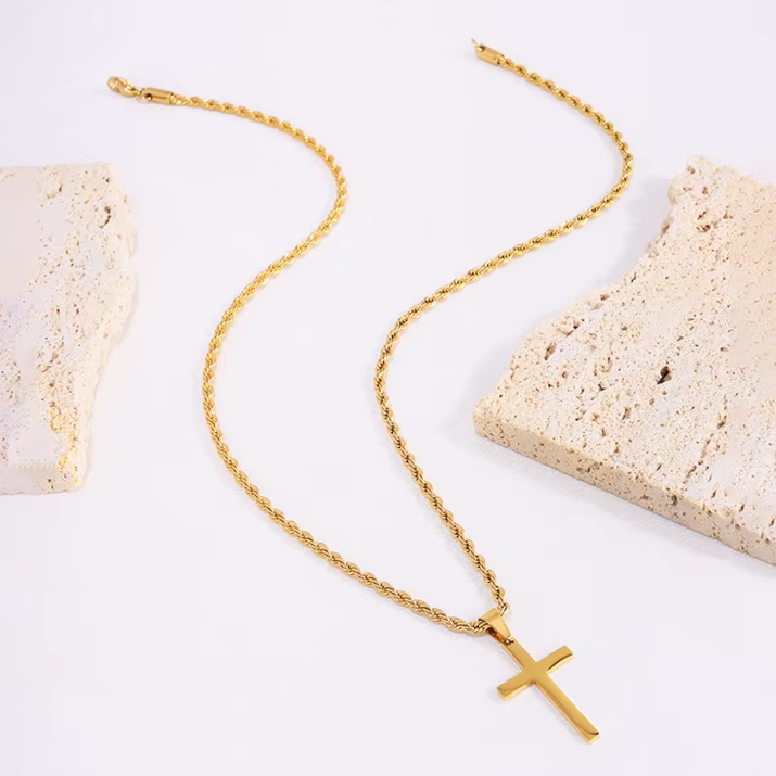 New Stainless Steel Cross Pendant Necklace for Men Women Minimalist Gold Color Jewelry Male Female Necklaces Chokers Gifts 2024