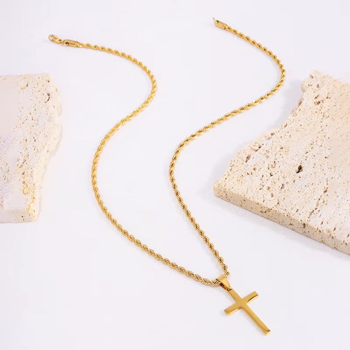 New Stainless Steel Cross Pendant Necklace for Men Women Minimalist Gold Color Jewelry Male Female Necklaces Chokers Gifts 2024